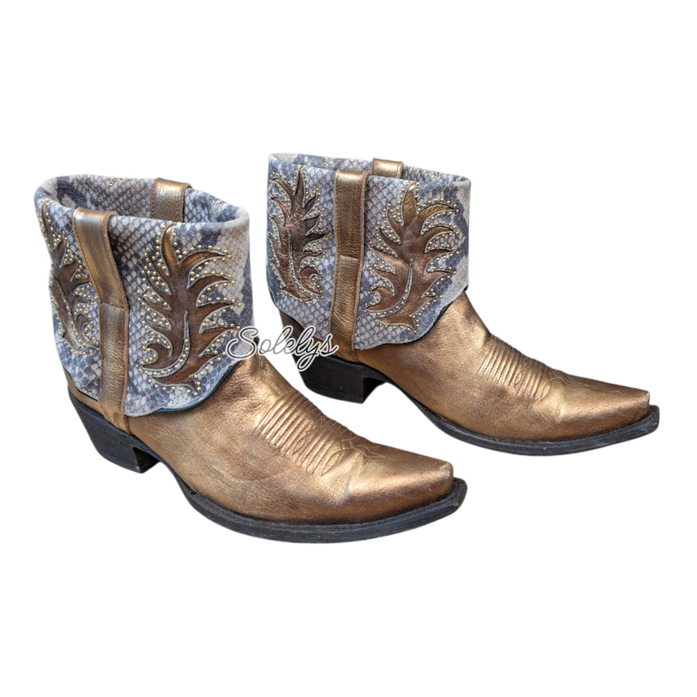 Old Gringo Virden Gold Metallic Snake Studded Western Cowgirl Bootie Womens 8.5